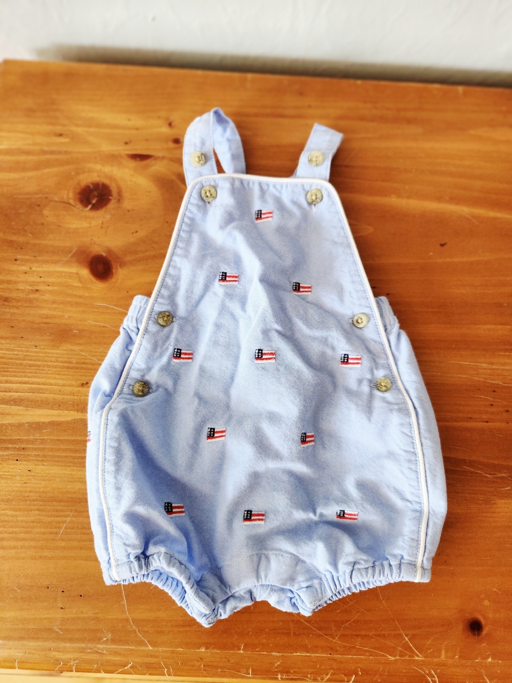 Janie and Jack 3-6m Blue American Flag Embroidered Overall Shorts